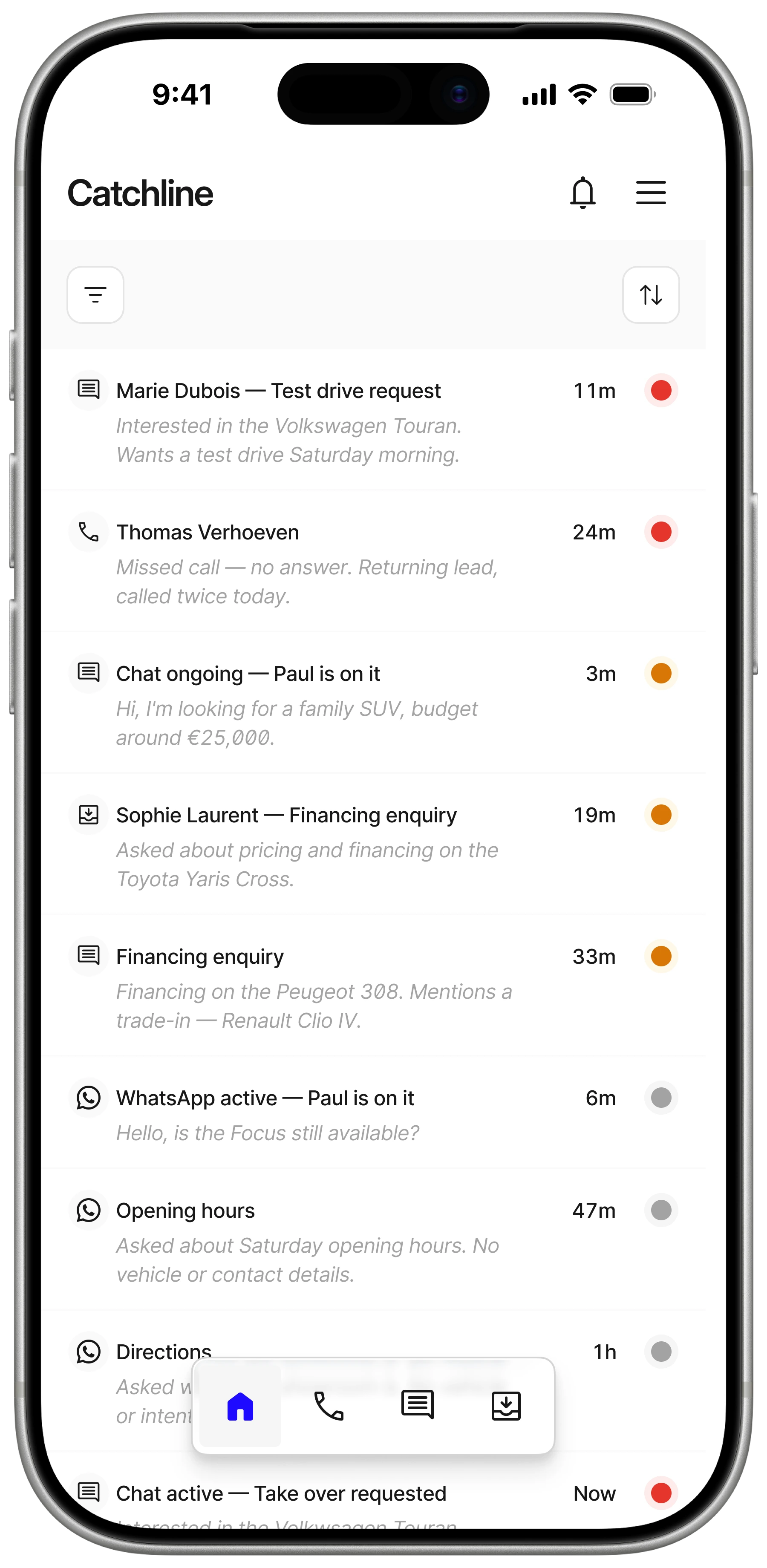Catchline portal — dashboard showing leads, Pulse scores, and the to-do list