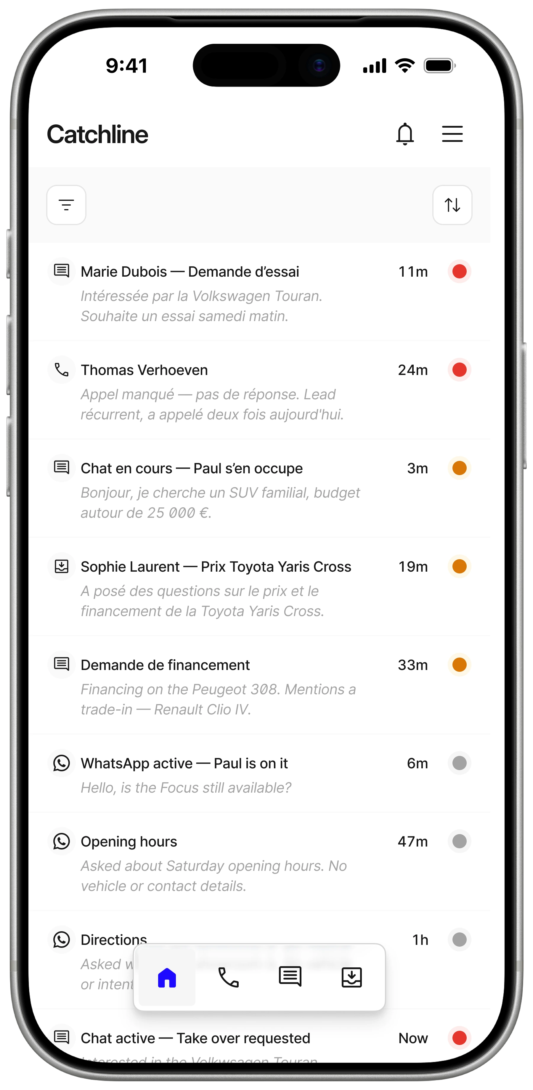 Catchline portal — dashboard showing leads, Pulse scores, and the to-do list